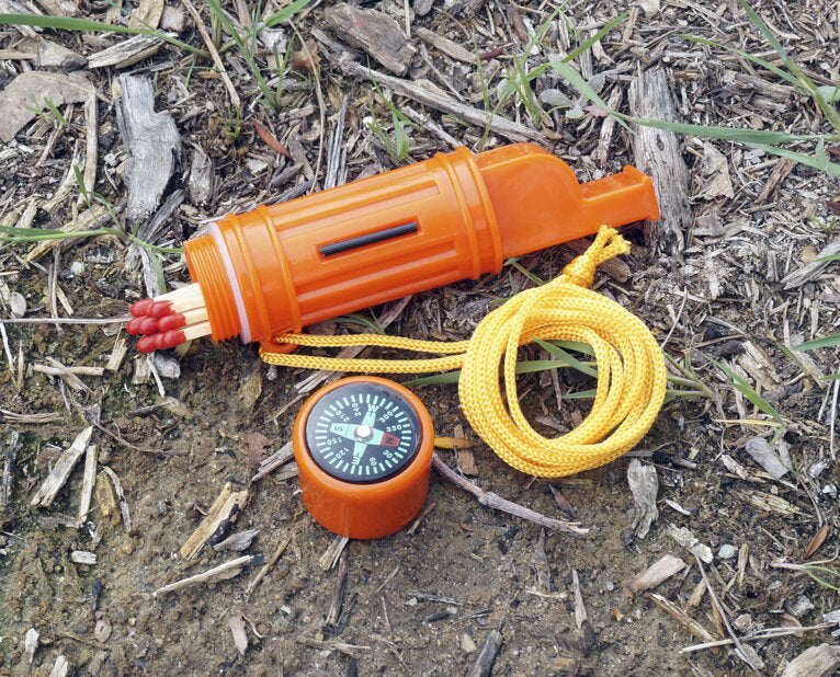 5-IN-1 Orange Survival Whistle with Lanyard