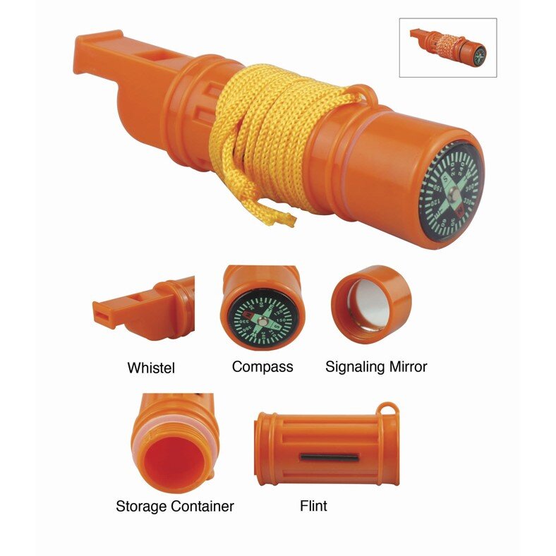5-IN-1 Orange Survival Whistle with Lanyard