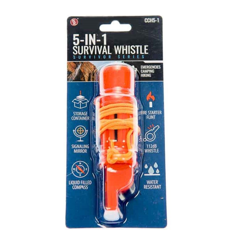 5-IN-1 Orange Survival Whistle with Lanyard