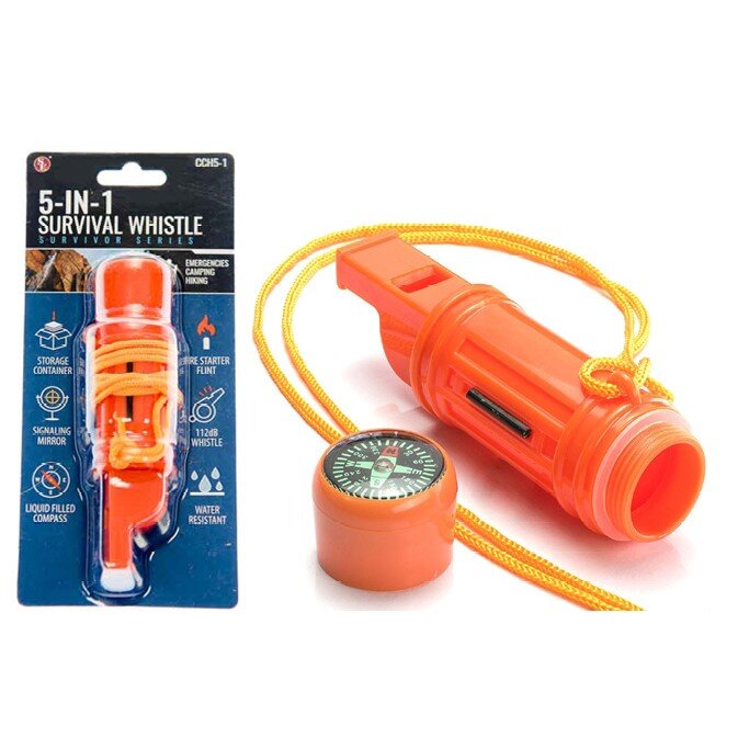 5-IN-1 Orange Survival Whistle with Lanyard