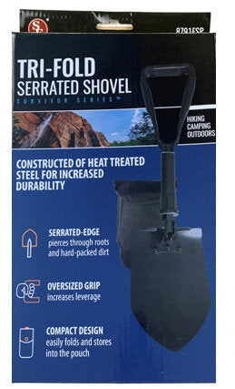 23" Premium Quality Black Tri-Fold Serrated Shovel w Carry Case