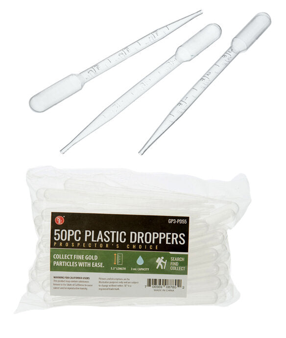 50 Pc Plastic Dropper / Pipette for Gold Panning - 5.5" , 3ML Capacity