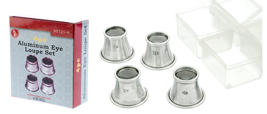 4Pc Aluminium Eye Loupes in Plastic Box