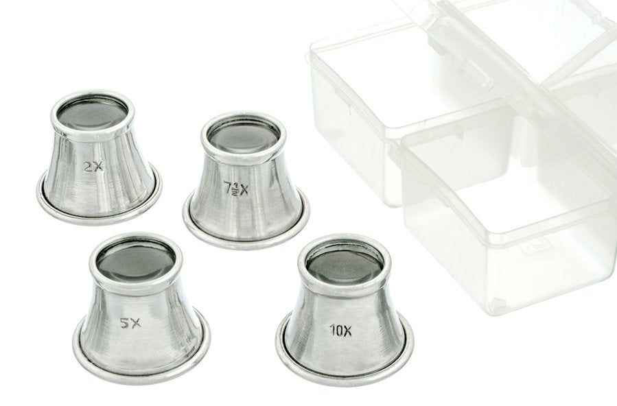 4Pc Aluminium Eye Loupes in Plastic Box
