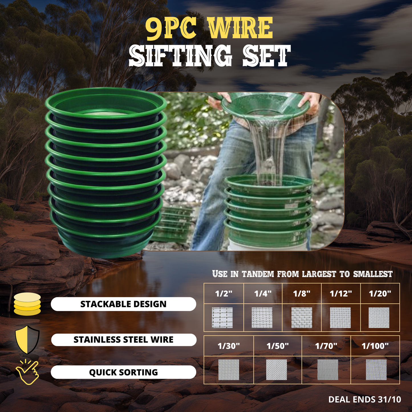 9pc Sifting Pan Set (1/2" - 1/100")