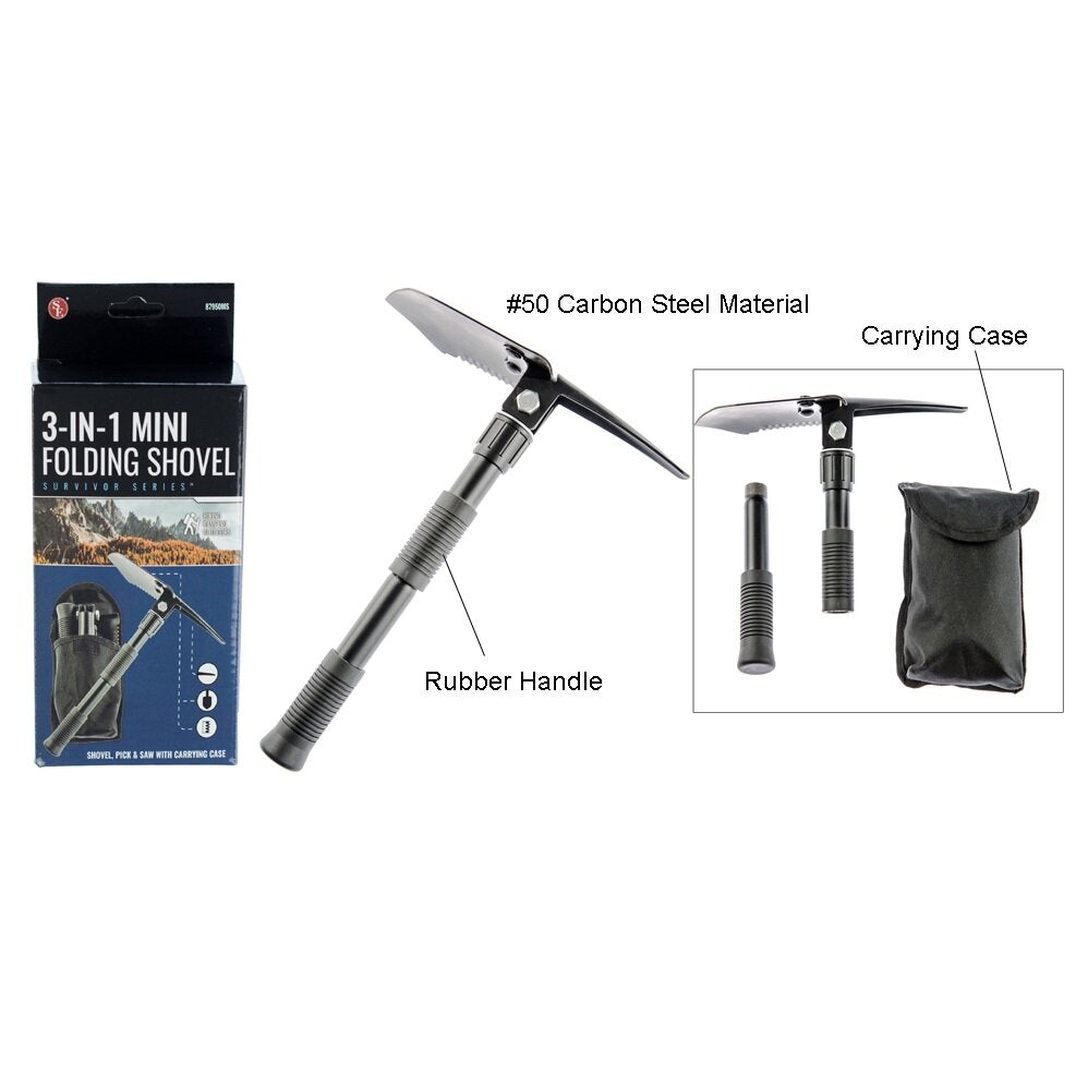 3-IN-1 Folding Gold Prospecting Pick with Shovel, Saw and Carrying Cas